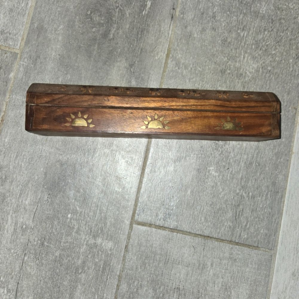Vintage Wooden Incense Holder with Sun Design